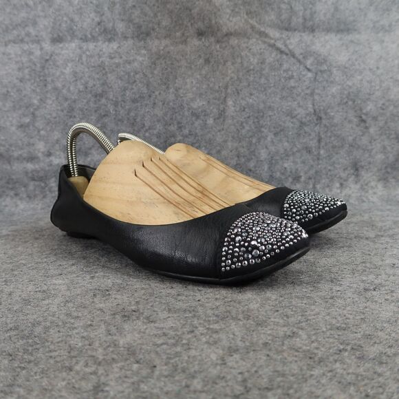 Carlos Santana Shoes Womens 7 Ballet Flats Fashion Black Leather Embellished Toe - Picture 1 of 12